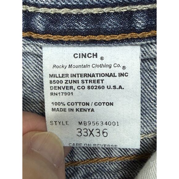 Cinch Men's Denim Jeans Sz 33x36 (34) Distressed Grunge Work Cowboy Straight Leg - Picture 9 of 16